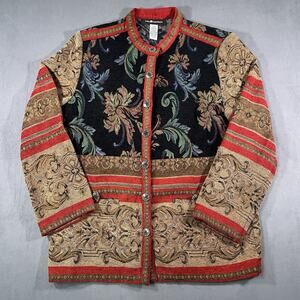 Vintage Sag Harbor Tapestry Blazer Jacket Women’s Size 12 Button Up Pockets Boho